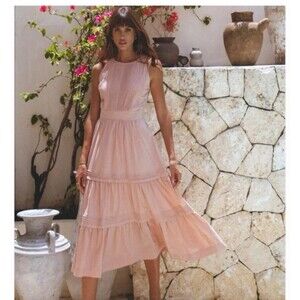 Pampelone XS Perle Midi Cotton Dress Blush NWT Cottage Boho Scandi Girl Coquette